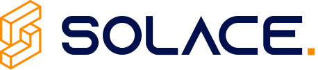 Solace logo: orange geometric cube icon to the left of blue SOLACE text.